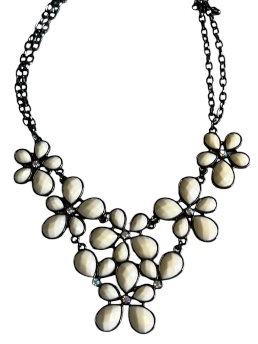 Apt 9 Statement Bib Necklace Ivory Stones | Silver Tone Floral